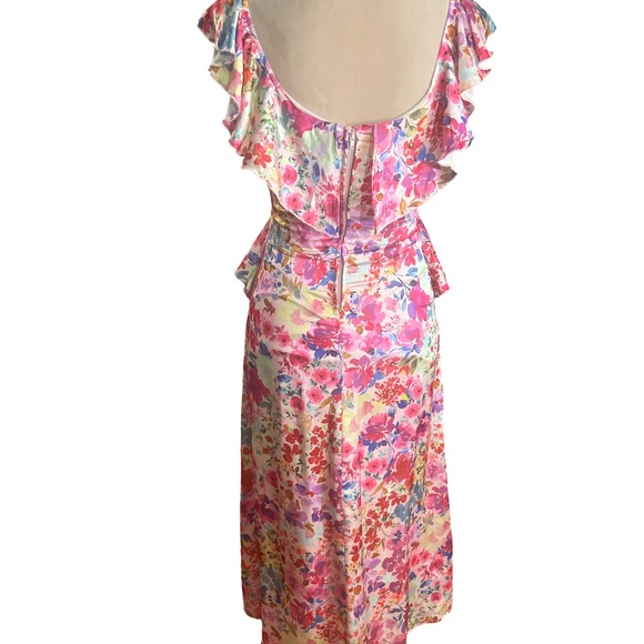 Crystal Doll Pink Floral Print Ruffle-Trim Midi Dress Size XS - Picture 8 of 13